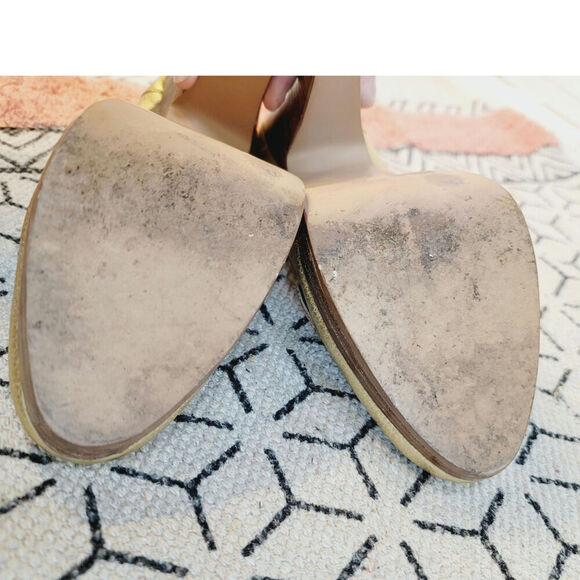 Steve Madden Gold Leather Platforms Loafer Heels, sz 9 - Picture 11 of 13